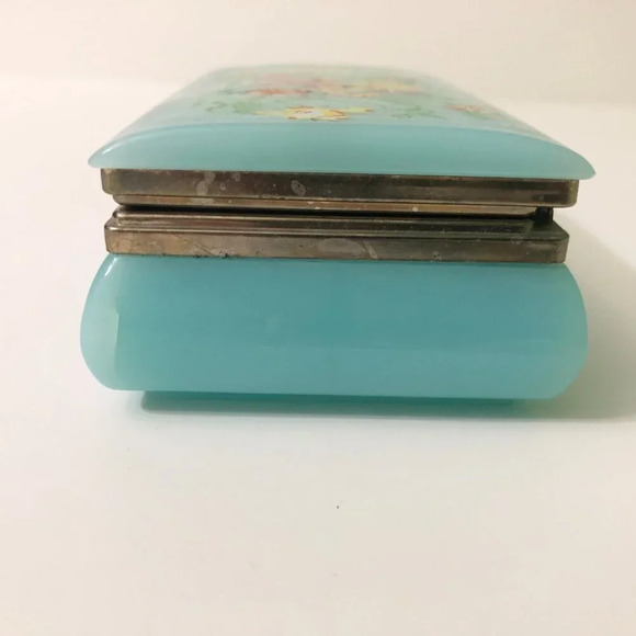 Vintage Trinket Box  Blue Plastic Hong Kong Hinged Floral Case Flaws - Picture 12 of 16